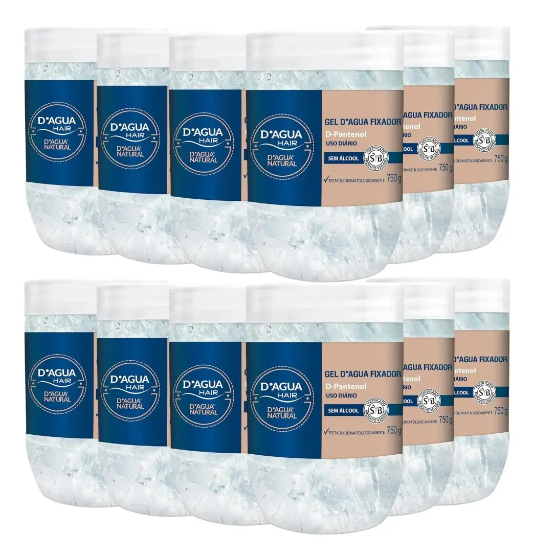 Kit com 12 Géis Fixadores D'água Natural para Cabelo com D-Pantenol 750g