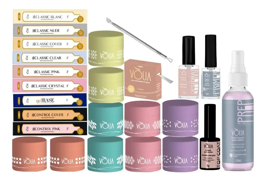 Kit 9 Sache Gel Volia + 10 Potes Eco 15g + Preparação Unha