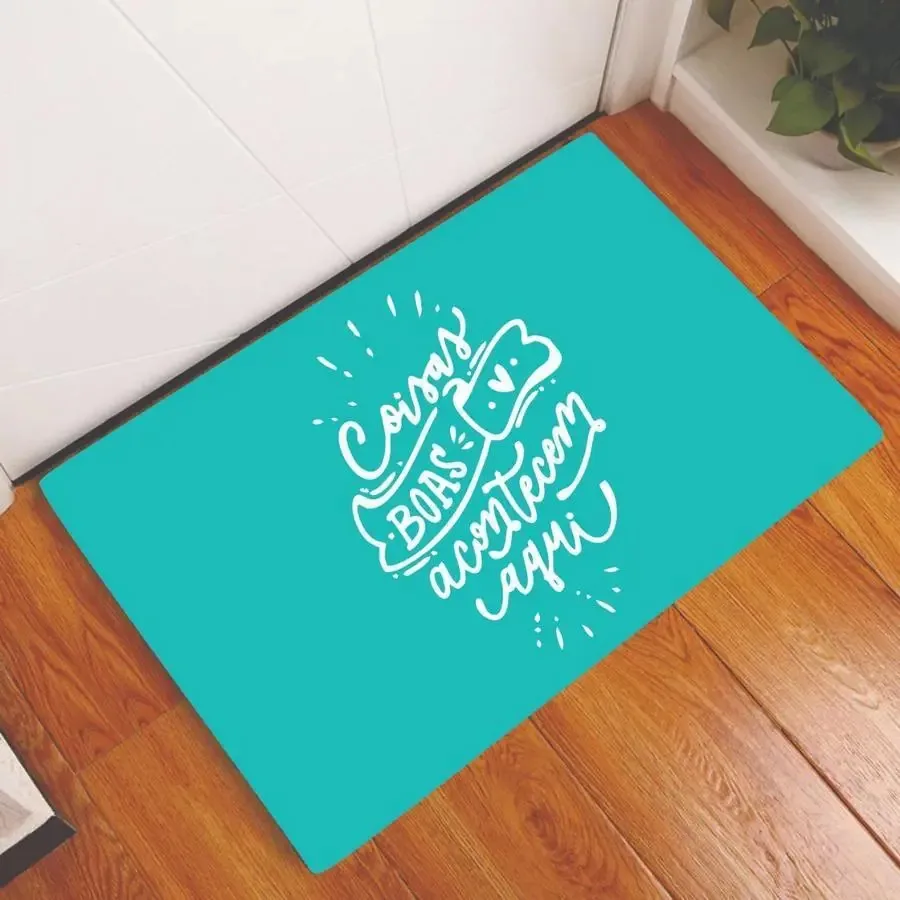 Tapete Capacho Decorativo Coisas Boas Verde Agua 60x40cm