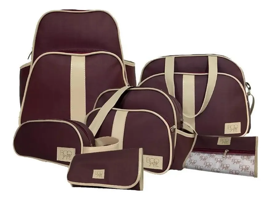 Kit Bolsa Maternidade Completo Mochila E Trocador Vinho 6