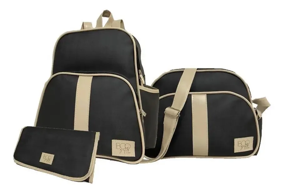 Kit Bolsa Maternidade Mochila Trocador E Frasqueira Preto 3
