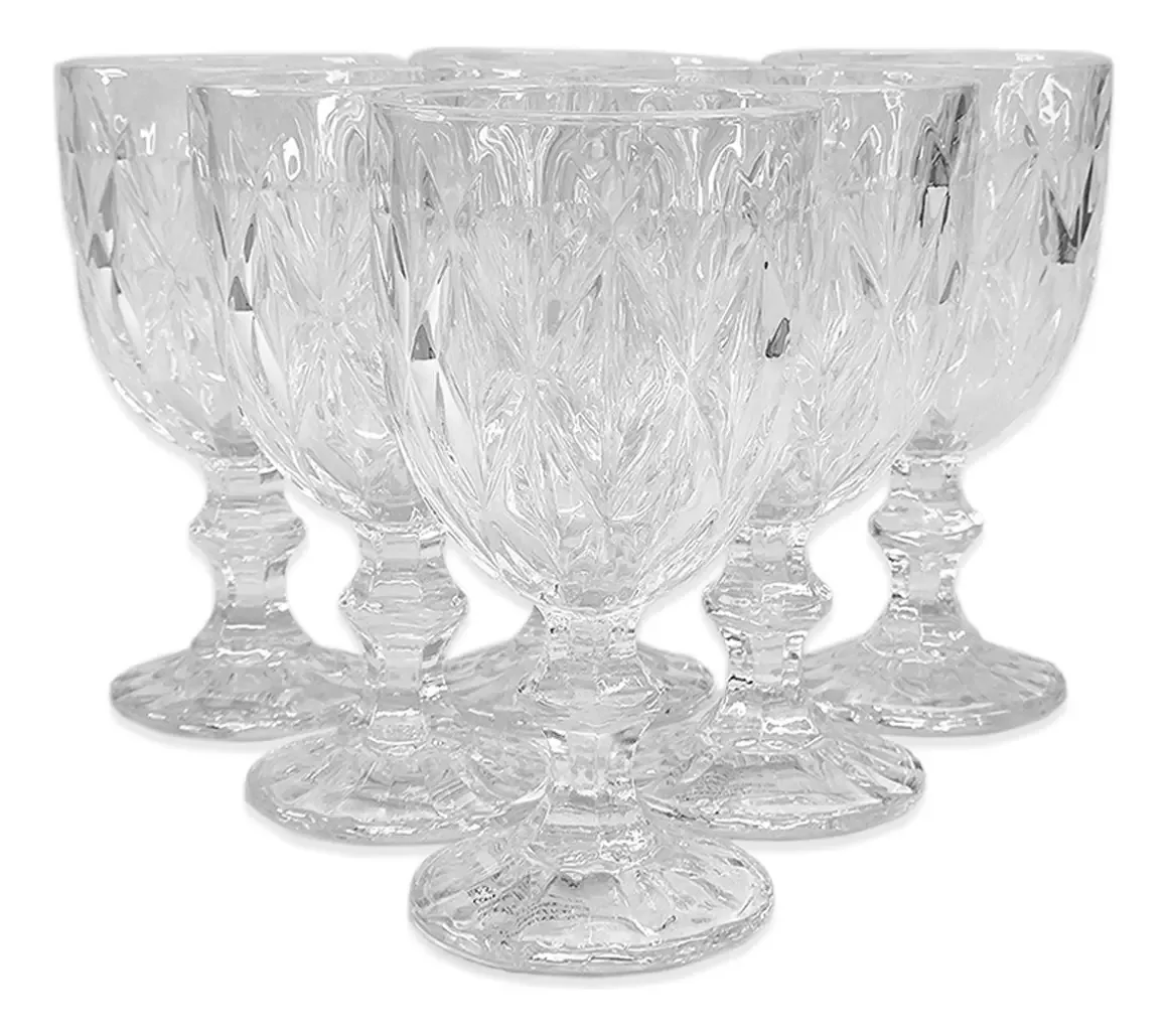 Jogo 6 Taças Vidro 260ml Diamond Transparente Transparente