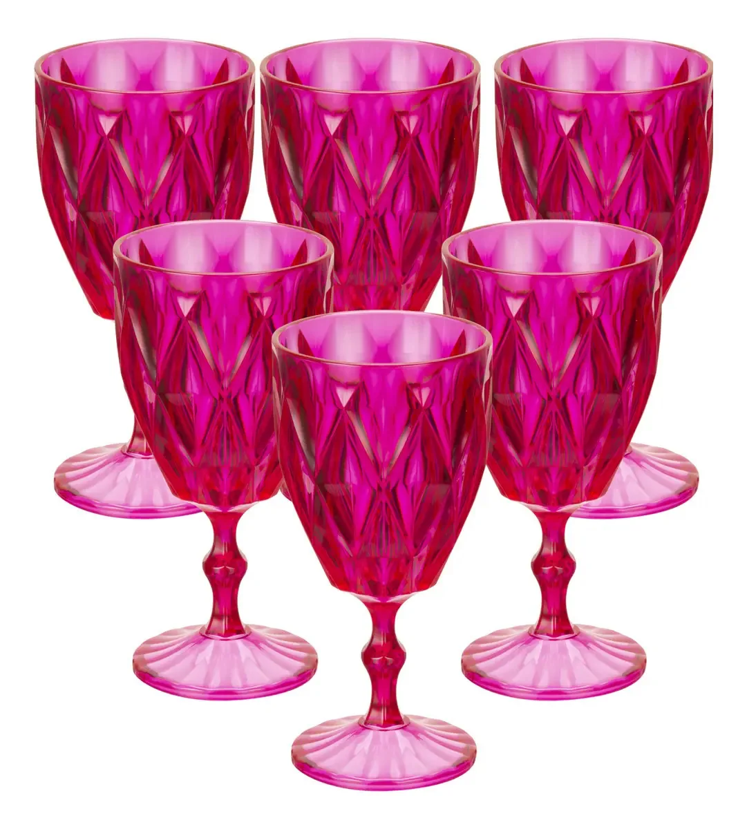 Kit De 6 Taças Diamantes Acrílico Cor Rosa
