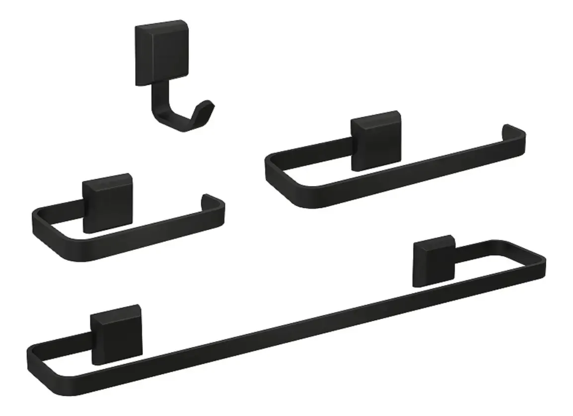Kit De Acessórios Para Banheiro Conjunto 4 Peças Cor Preto