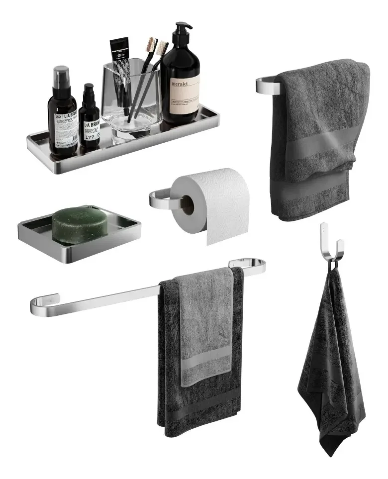 Kit De Acessórios Para Banhos 6 Pçs Banheiros Luxo Quadrado Cor Prata