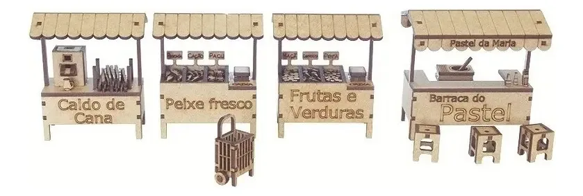 Kit Miniatura De Feira Em Mdf 8 Peças