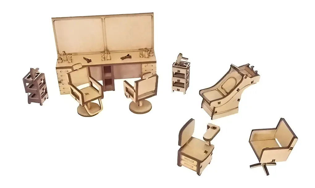 Kit Miniatura Salão Beleza Woodplan 8 Peças Madeira Brinquedo