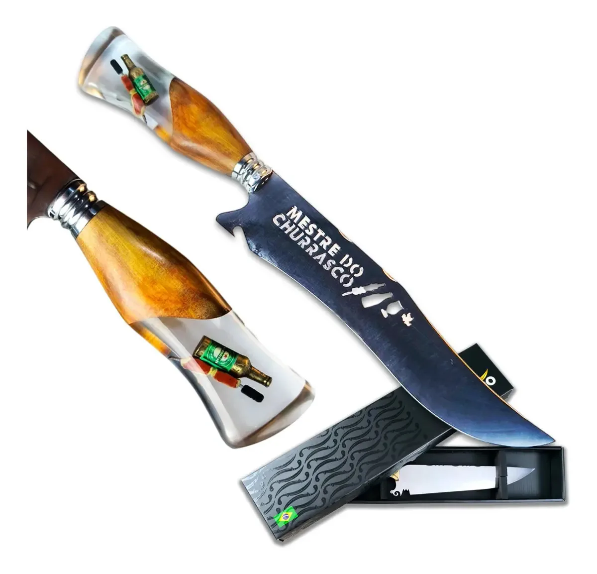 Picanheira Com Abridor Mestre Do Churrasco - Inox 420c Cabo Amarelo