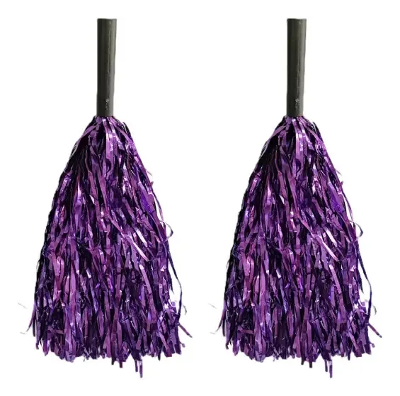 Kit com 2 Pompons Metalizados Roxo de 32cm para Torcida e Fantasia