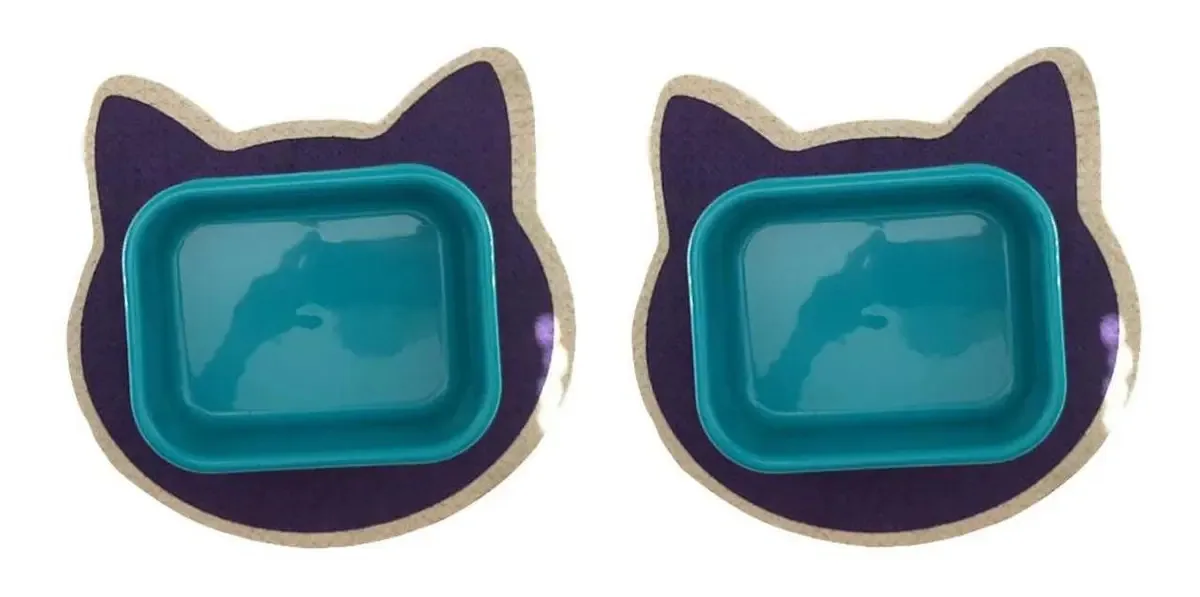 Dois Jogo Americano Gato+ 2 Comedouros G - Verde - Roxo