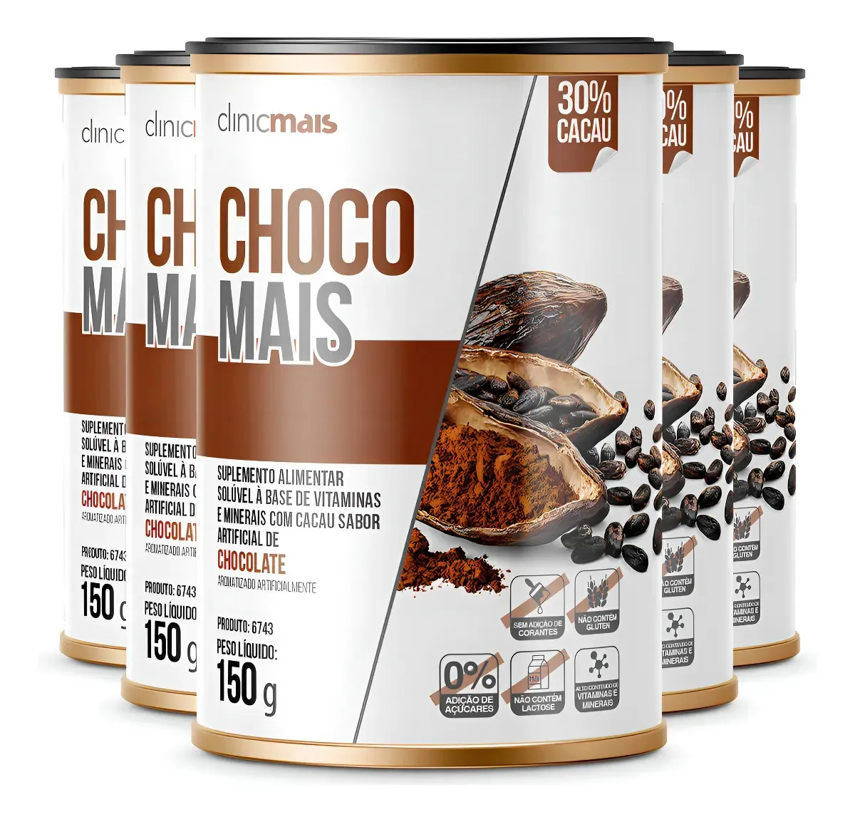 Kit 5 Choco Mais Clinic Mais Sabor Chocolate 150g