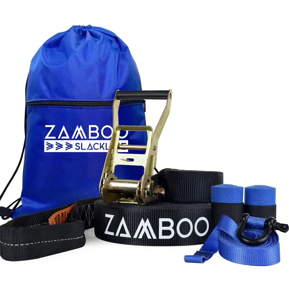 Kit Slackline Zamboo ActionLine 20m Preto Com Catraca Reforçada e Acessórios