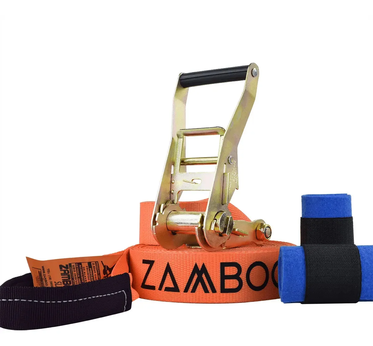 Slackline Zamboo Actionline 20m X 50mm Laranja Com Catraca 3 Ton Protetores
