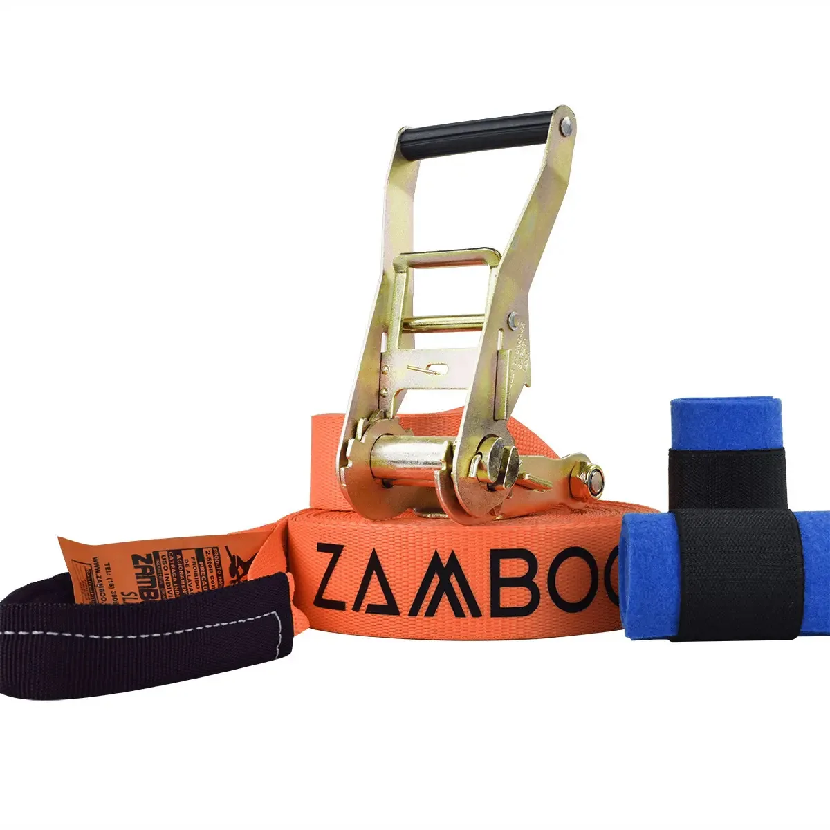 Kit Slackline Zamboo ExtremeLine 30m Laranja com Catraca Reforçada e Protetores