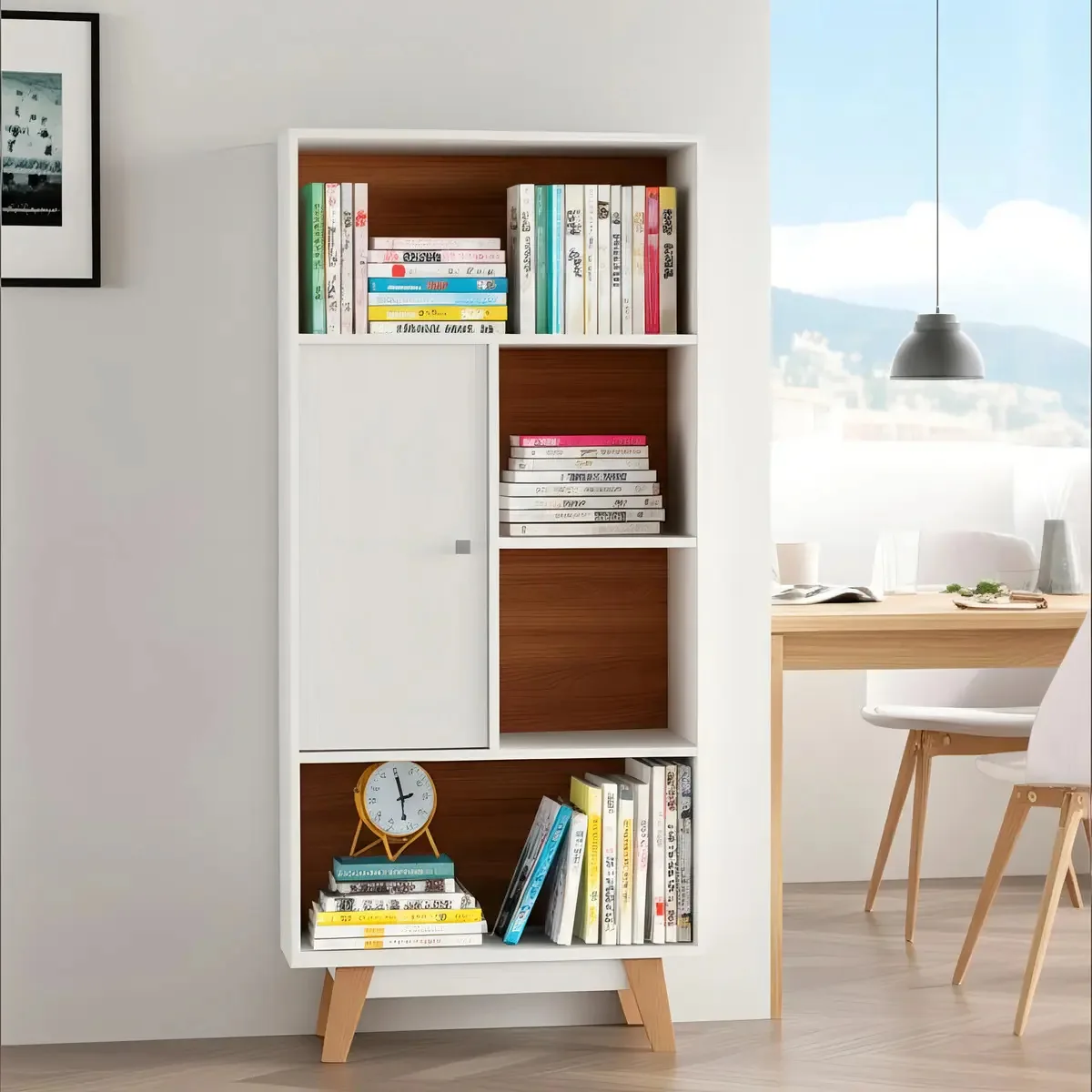 Estante Para Livros 1 Porta 4 Nichos Branco/nogal - Hecol
