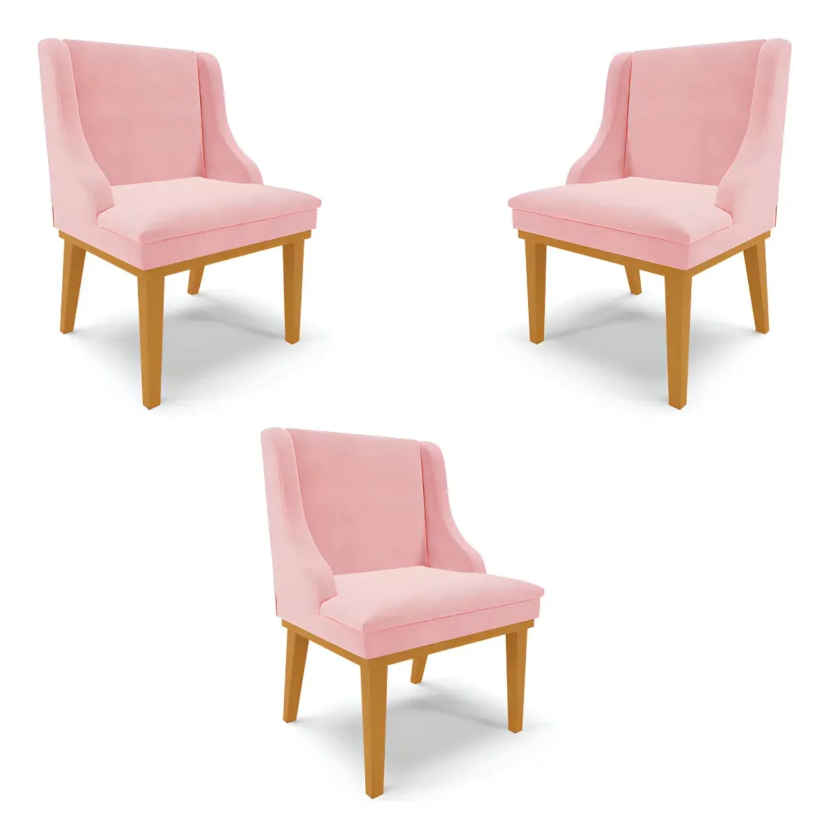Kit 3 Cadeiras Sala Jantar Base Fixa Firenze Suede Rosa Bebê