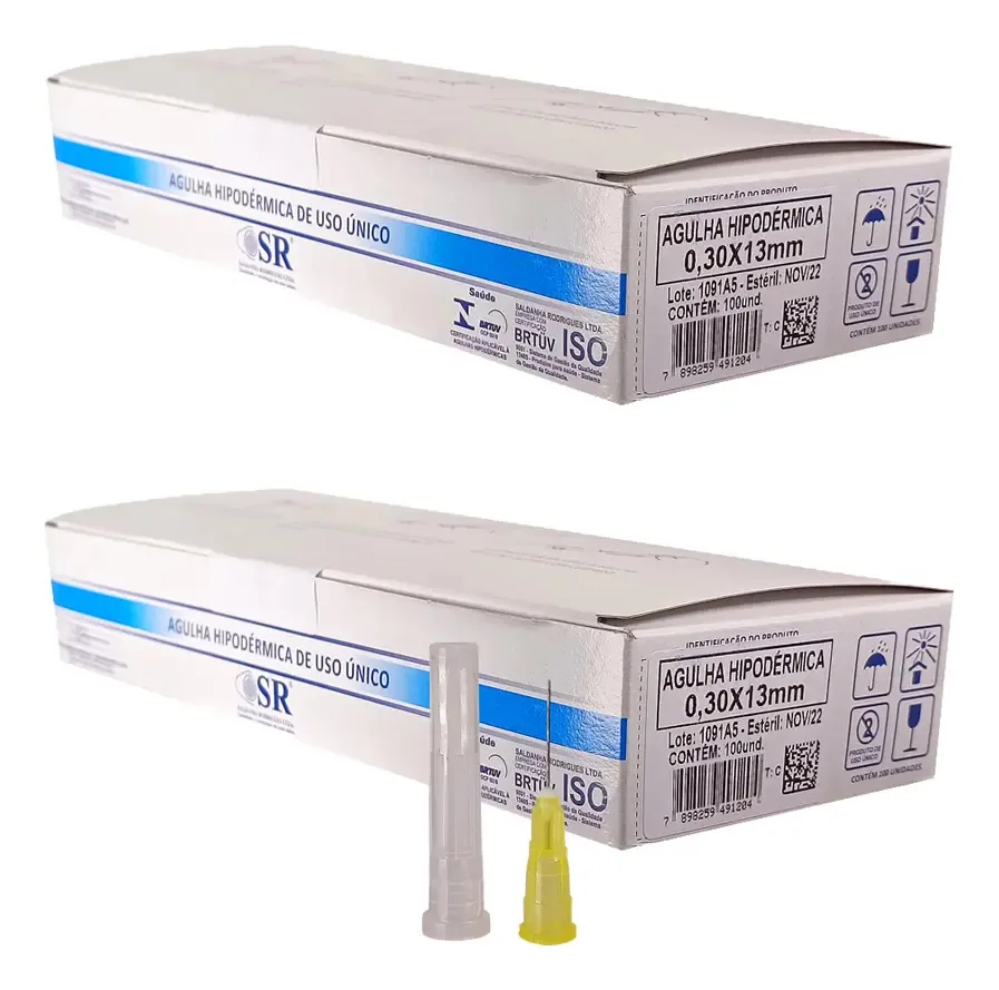 Kit 200 Agulhas SR 13x0,30mm 30g para Hidrolipoclasia Procedimentos Estéticos
