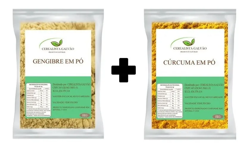 Gengibre Em Pó Puro 1kg + Cúrcuma Em Pó Pura 1kg Premium