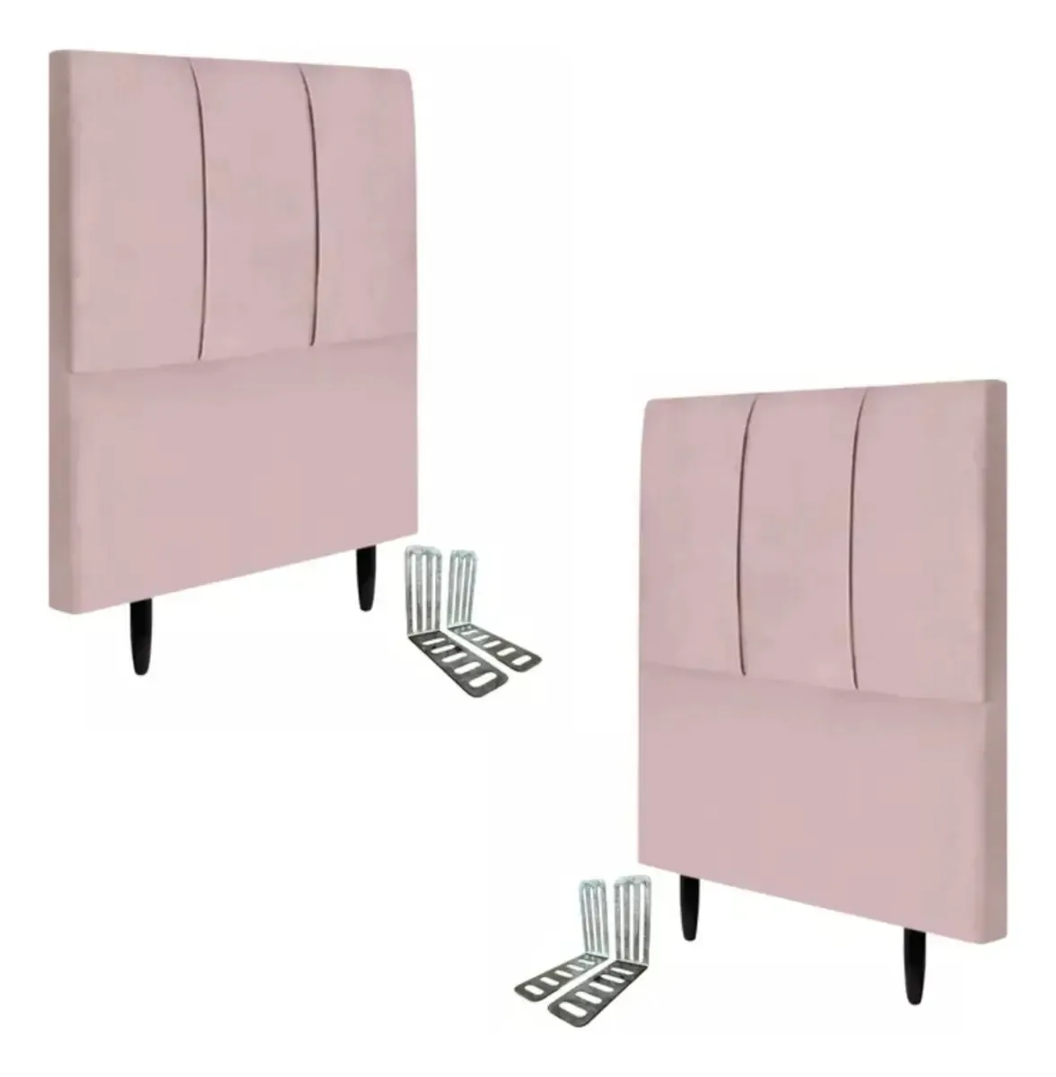 Kit 2 Cabeceiras Solteiro 90cm Slim Veludo Estofada Frames Cor Rosa