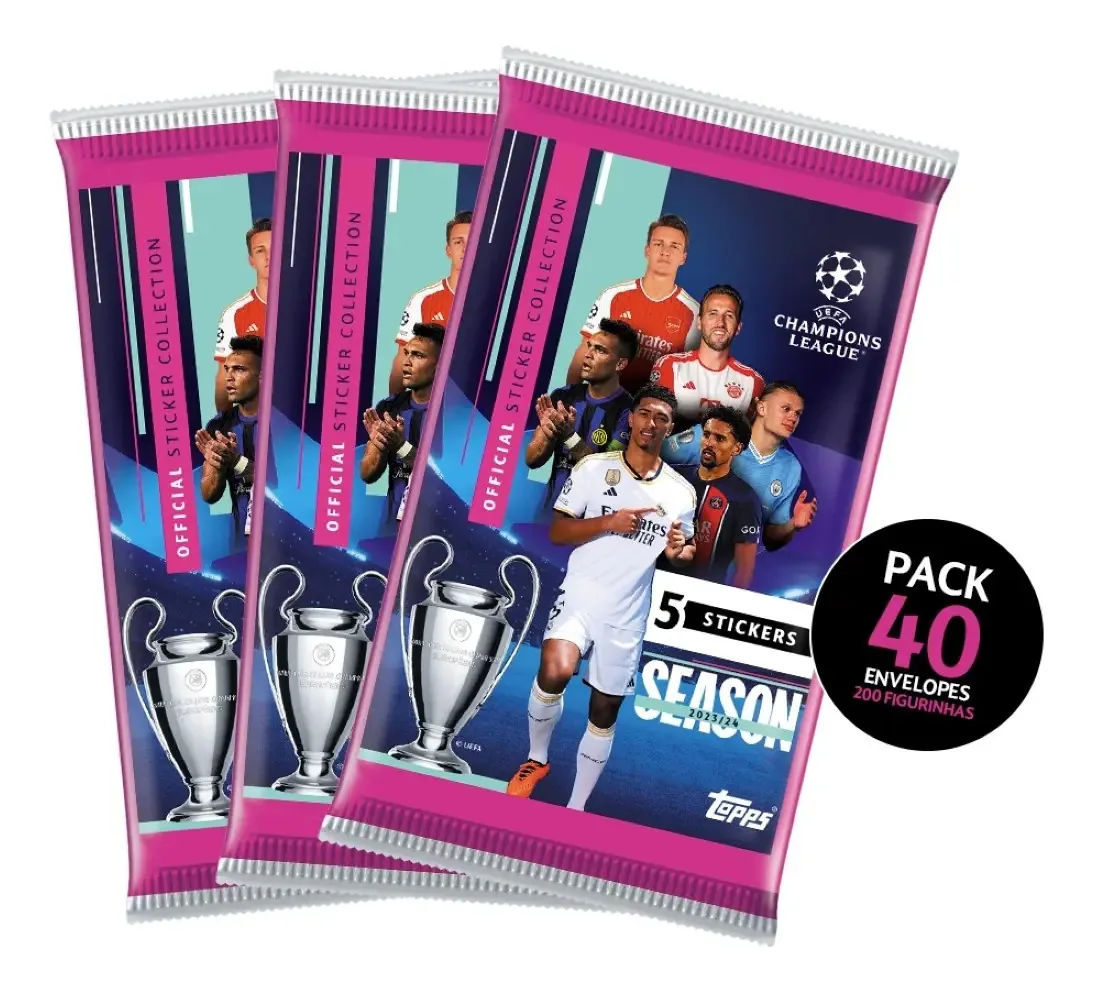 Pacote Figurinhas UEFA Champions League 2023/2024 Topps Futebol 40 Envelopes