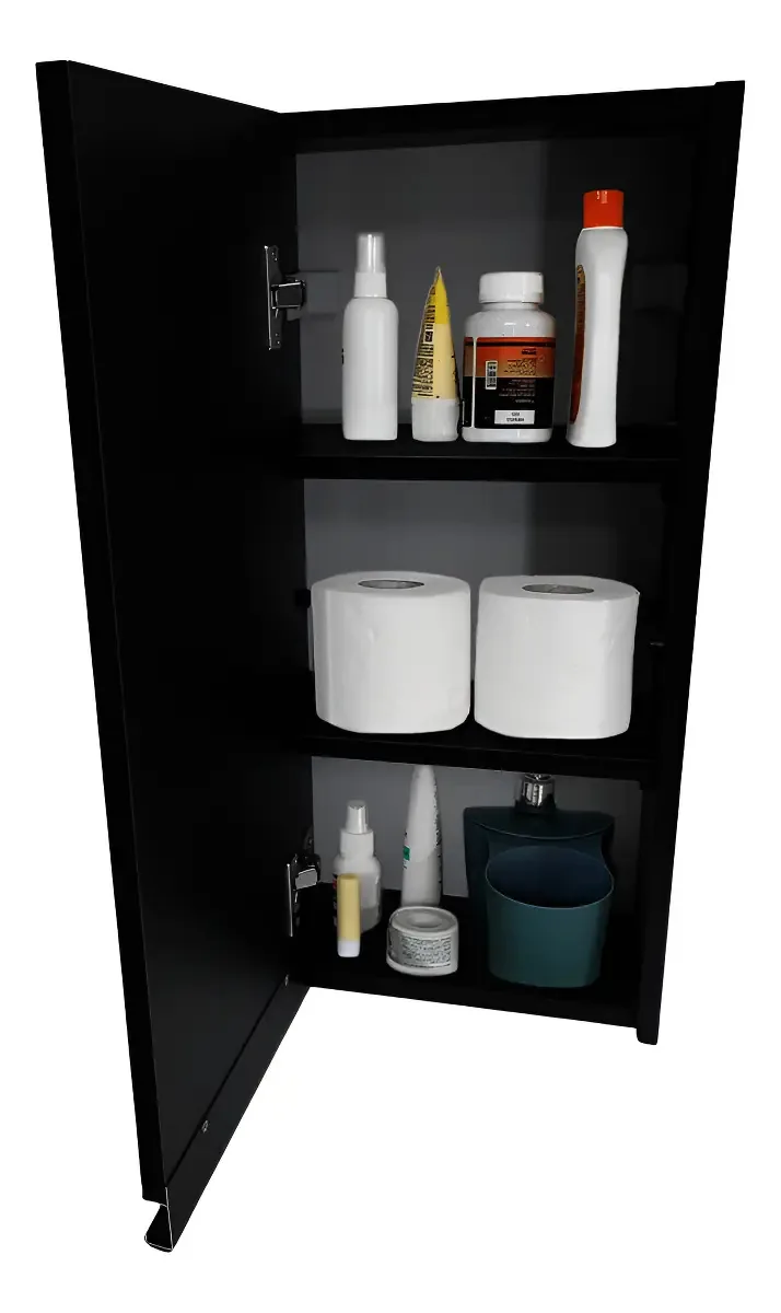 Armário Aéreo Estreito 30cm Porta Esquerda Para Banheiro Cozinha Lavanderia Entregue Montado Cor Preto