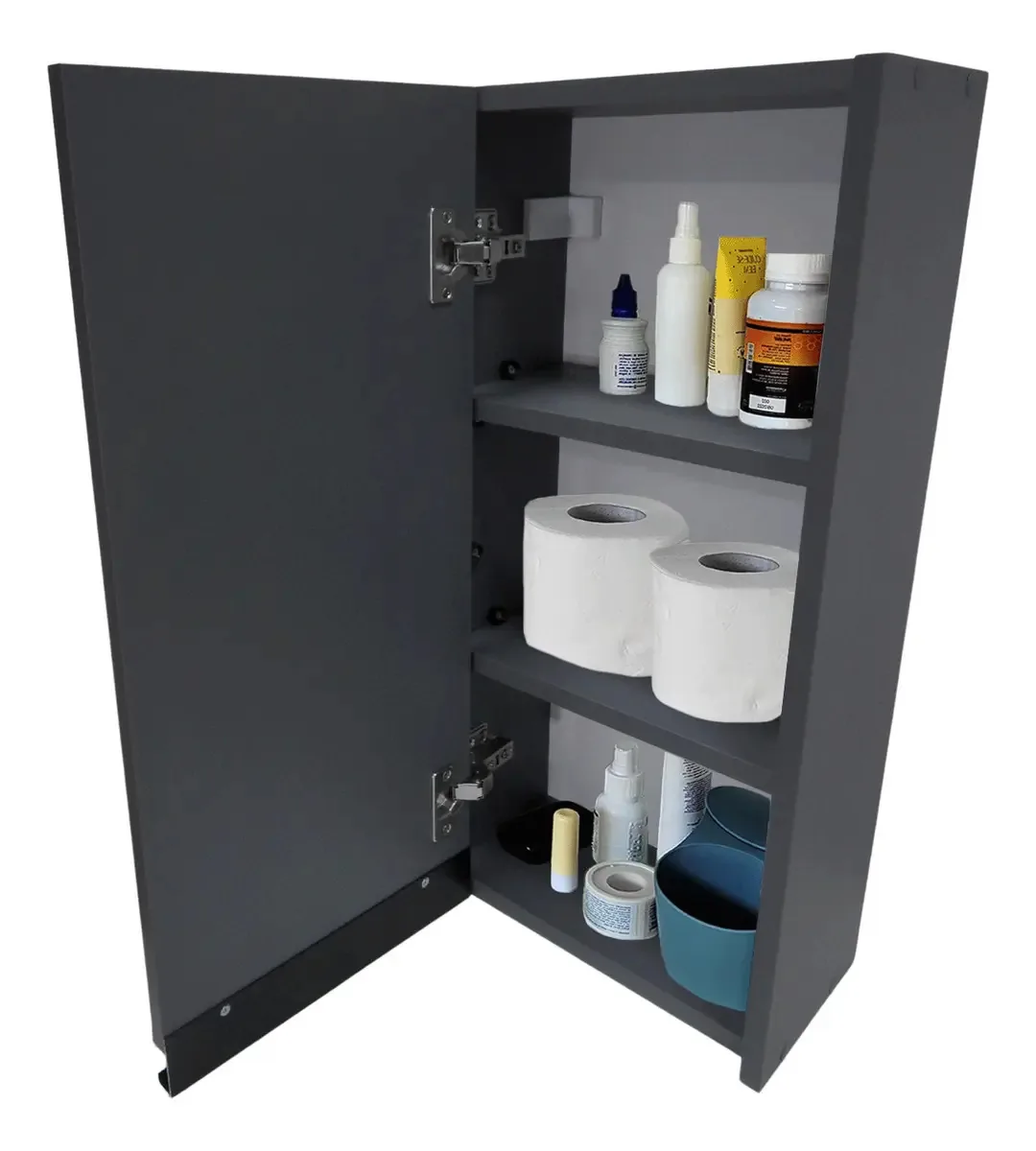 Armário Aéreo Estreito 30cm Porta Esquerda Para Banheiro Cozinha Lavanderia Entregue Montado Cor Cinza-escuro