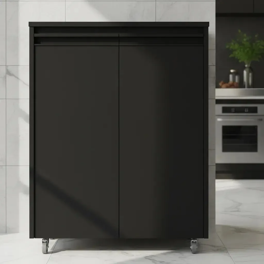 Aparador Buffet Multiuso Em Mdf Preto Black 60x30cm Com Rodízios Duas Portas E Duas Prateleiras | Ideal Para O Cantinho Do Café, Despensa Cozinha, Dispensa Comida | Entregue Montado - Ejv Shoop
