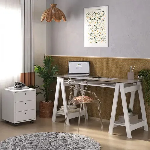 Escritório Completo Cristal 3 Gavetas Branco - Artany Móveis
