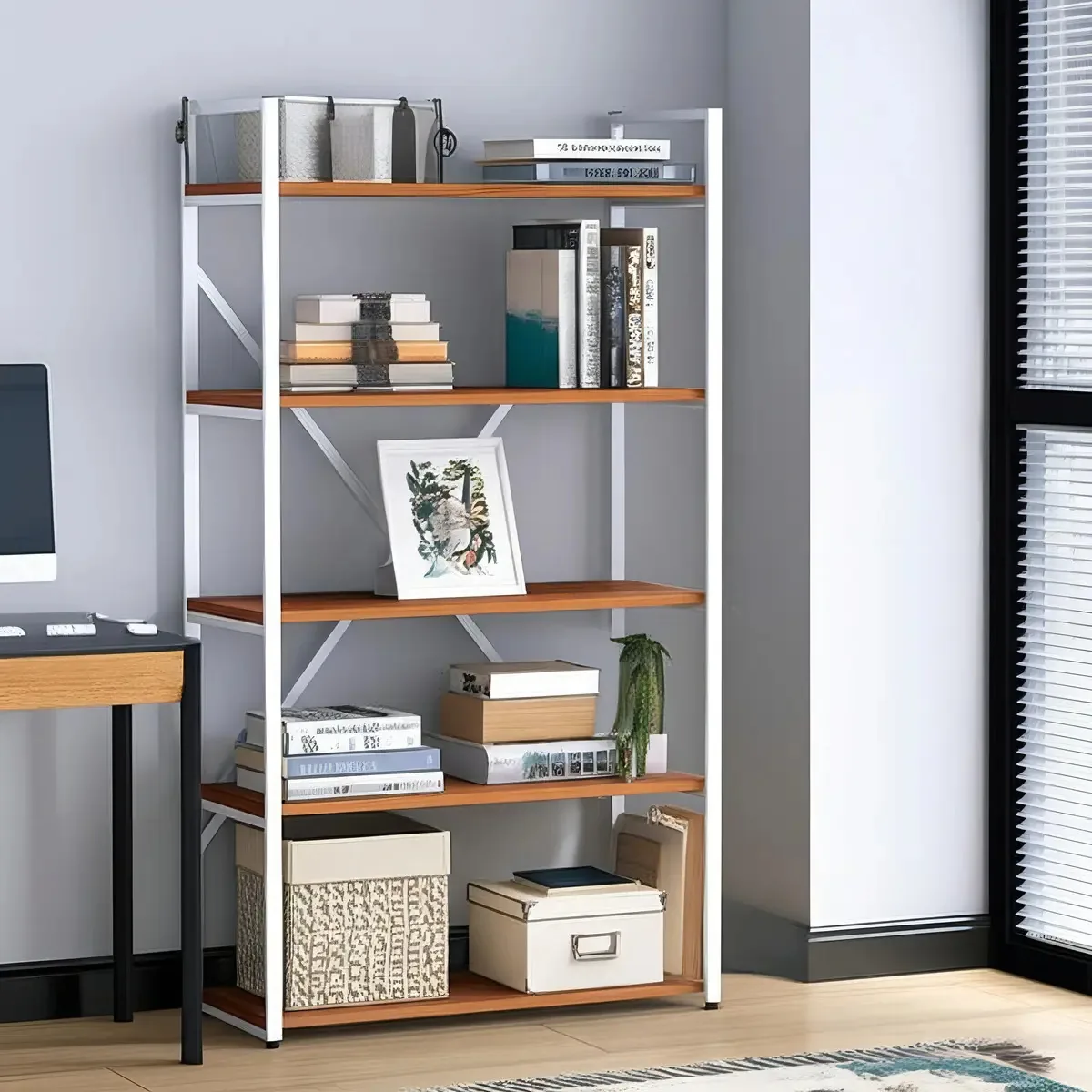Estante Para Livros Albi 4 Prateleiras Canela/branco - Cor Marrom
