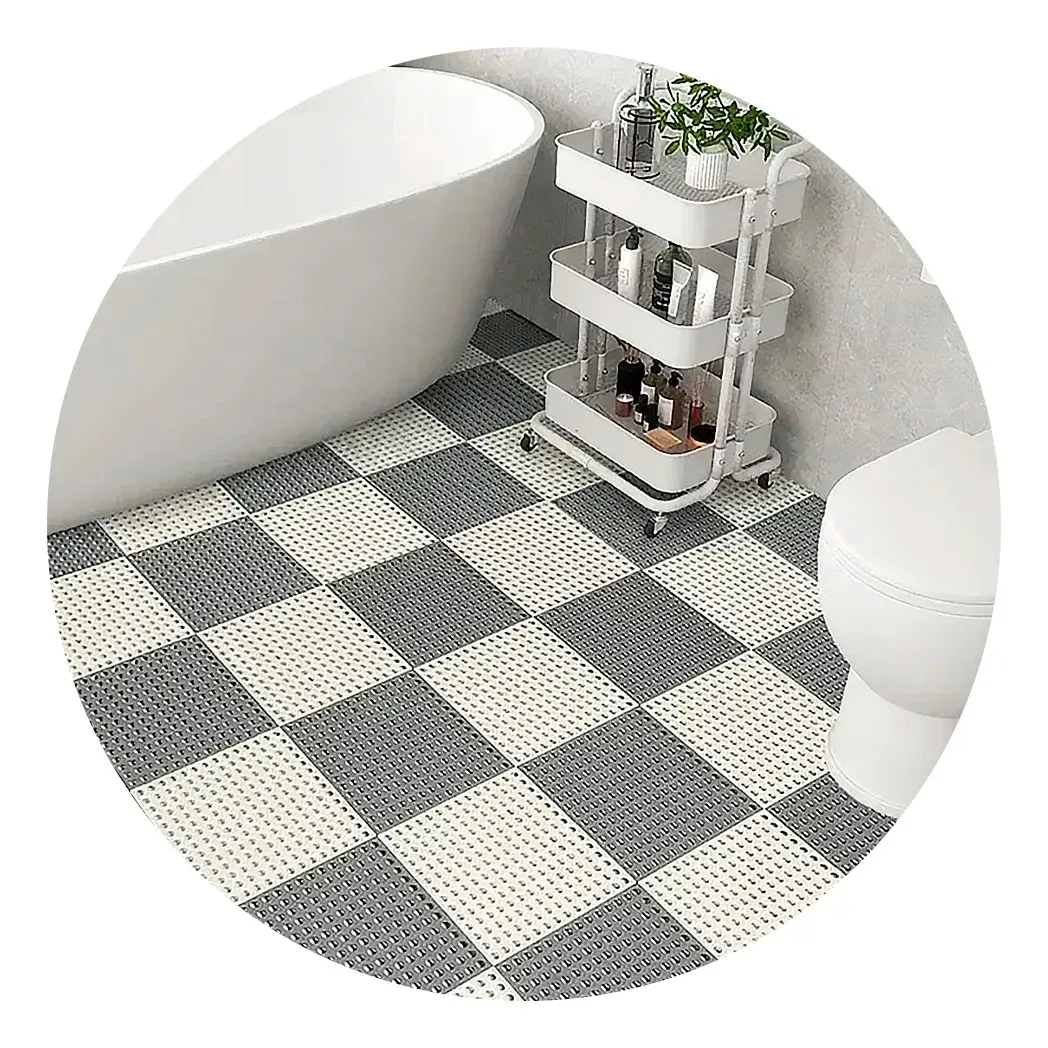Kit 6 Tapete Estrado Antiderrapante PVC Triboshop 30x30cm Click Cinza/Branco