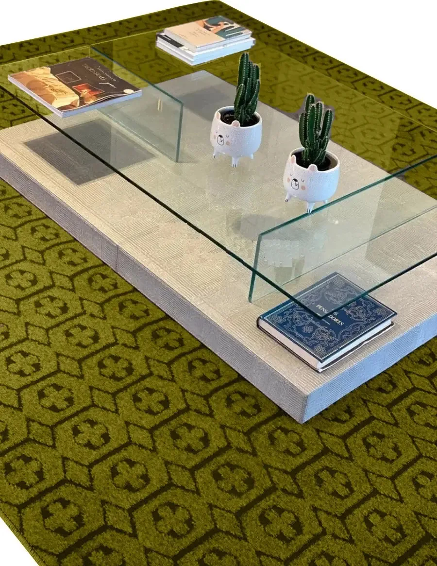 Tapete Quarto Sala 2,00x3,00 Carpete Vários Modelos Cor Verde Desenho Do Tecido Geométrico