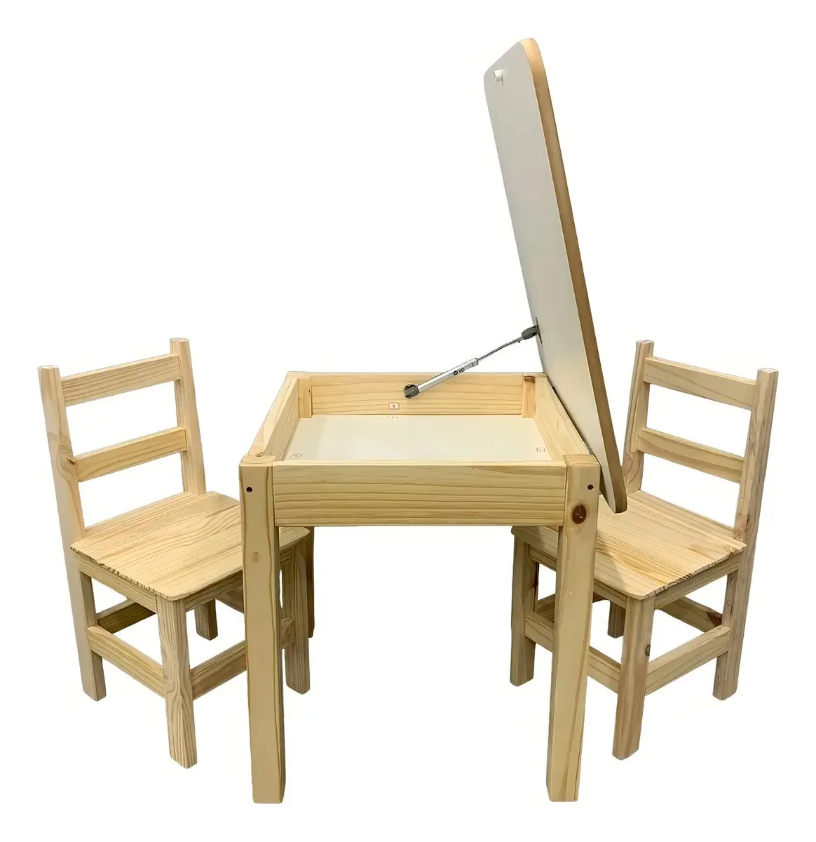 Conjunto Mesa Infantil Madeira Maciça com Armazenamento e 2 Cadeiras