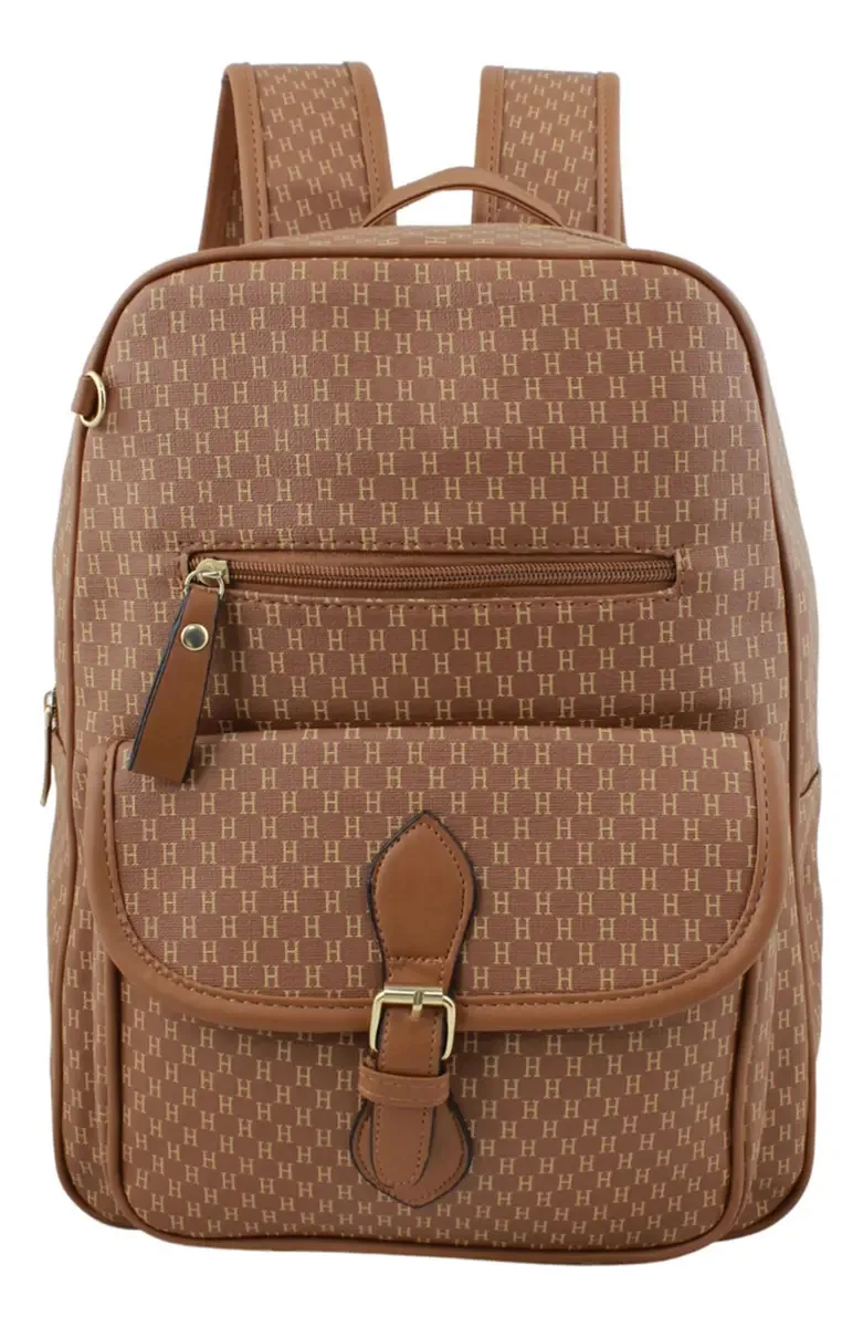 Mochila Feminina Passeio Média Espaçosa C/ Bolsinha Cor Marrom Desenho do tecido Liso