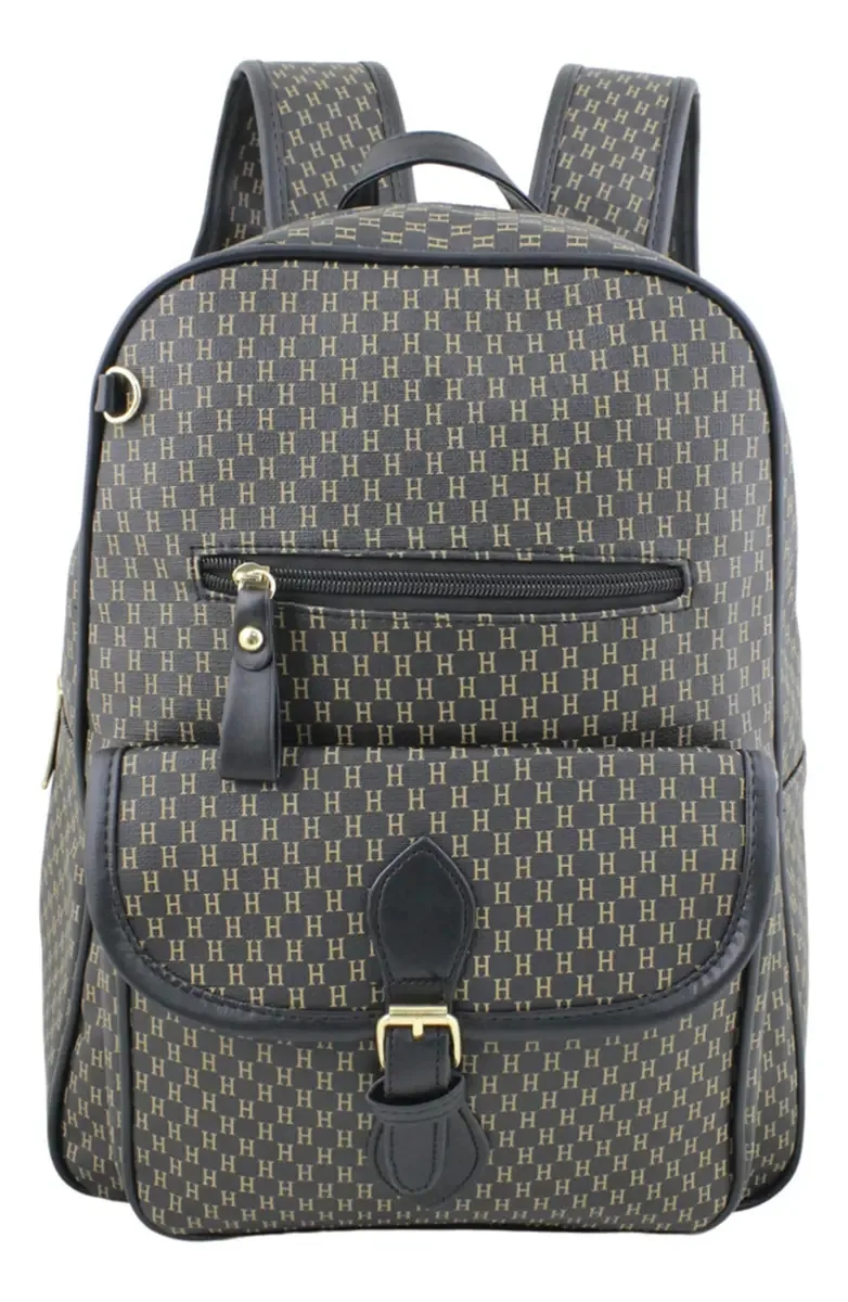 Mochila Feminina Passeio Média Espaçosa C/ Bolsinha Cor Preto Desenho do tecido Liso
