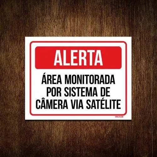 Kit 5 Placas Alerta Área Monitorada Sistema Câmera Satelite