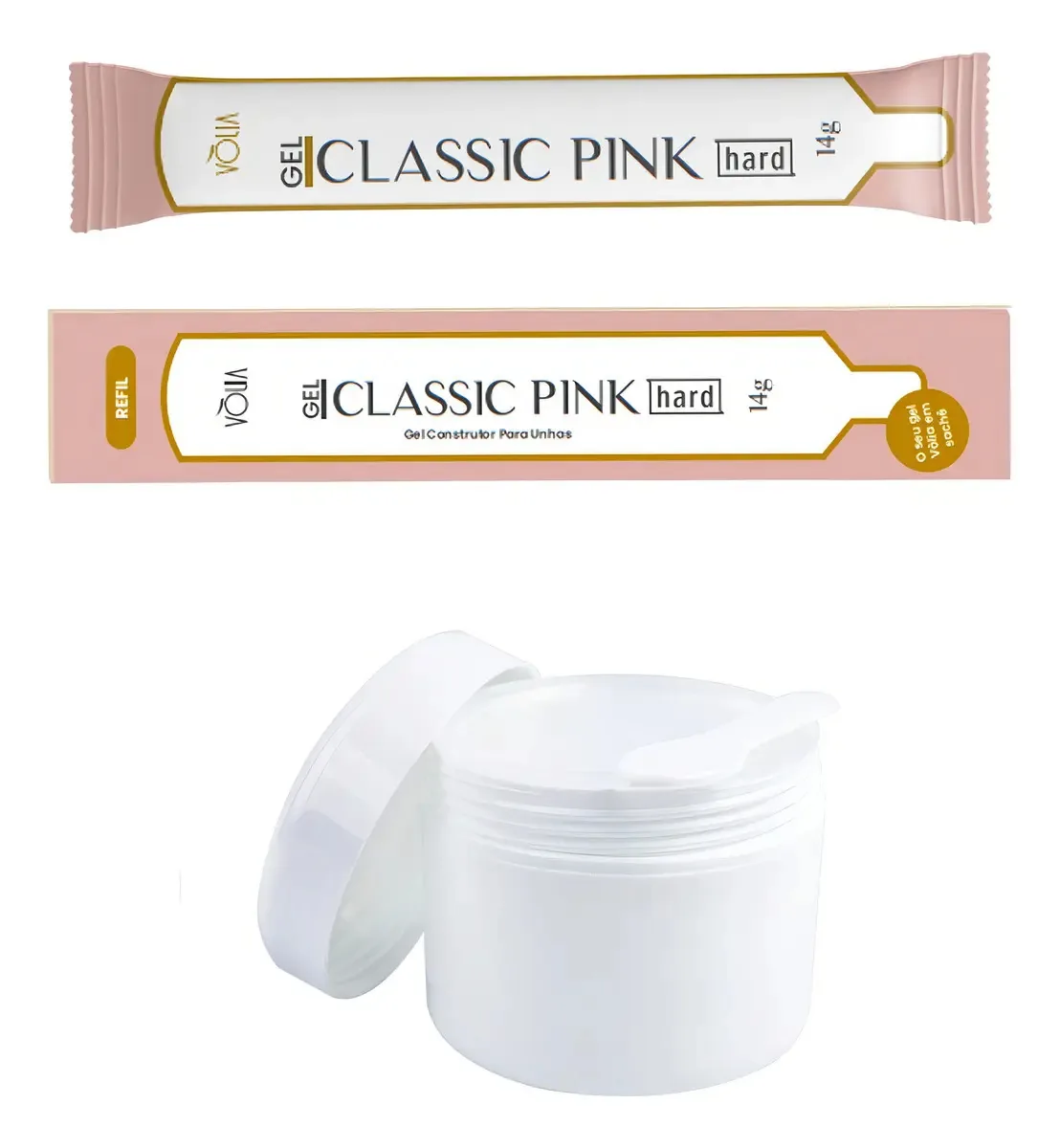 Sachê Gel Unhas Classic Pink Hard Vòlia + Pote Reutilizável