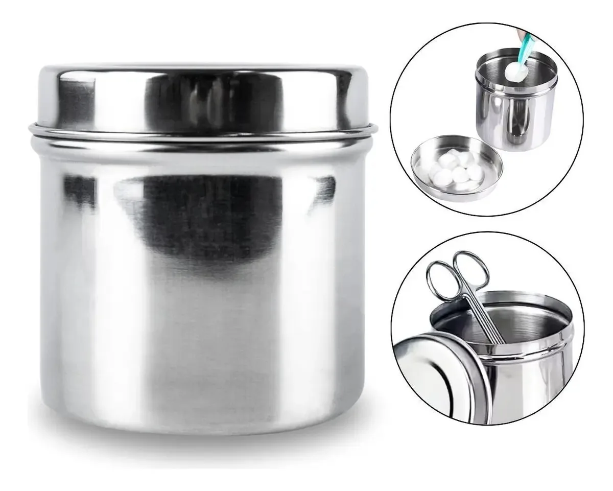 Frasco Armazenamento Aço Inox 8cm Gaze Algodão Consultório