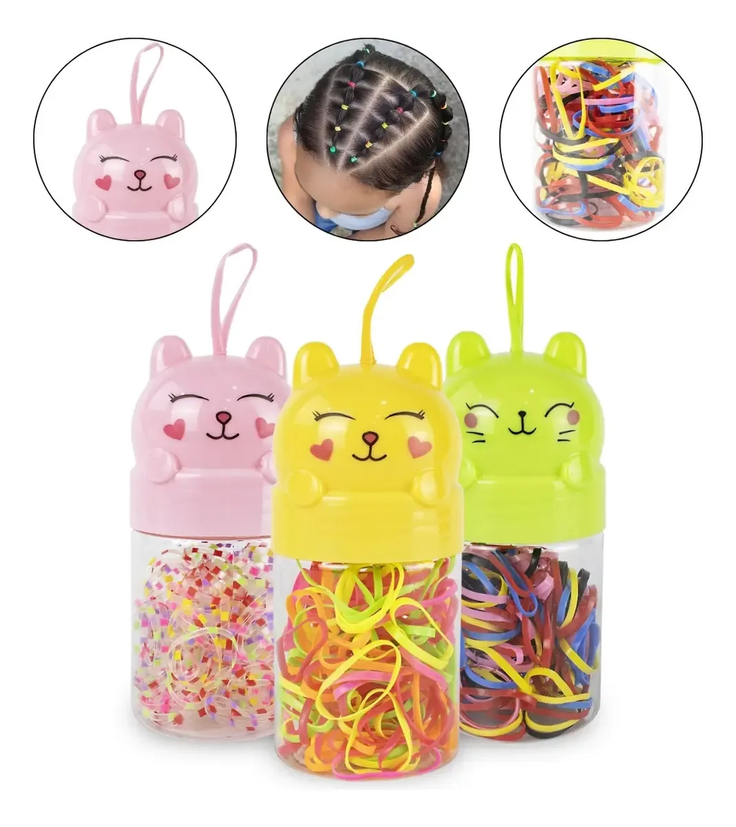 Kit 3 Potes Mini Elásticos De Silicone Colorido 450 Unidades Penteado Infantil Criança Xuxinha Linguinha Borrachinha Tranças Maria Chiquinha