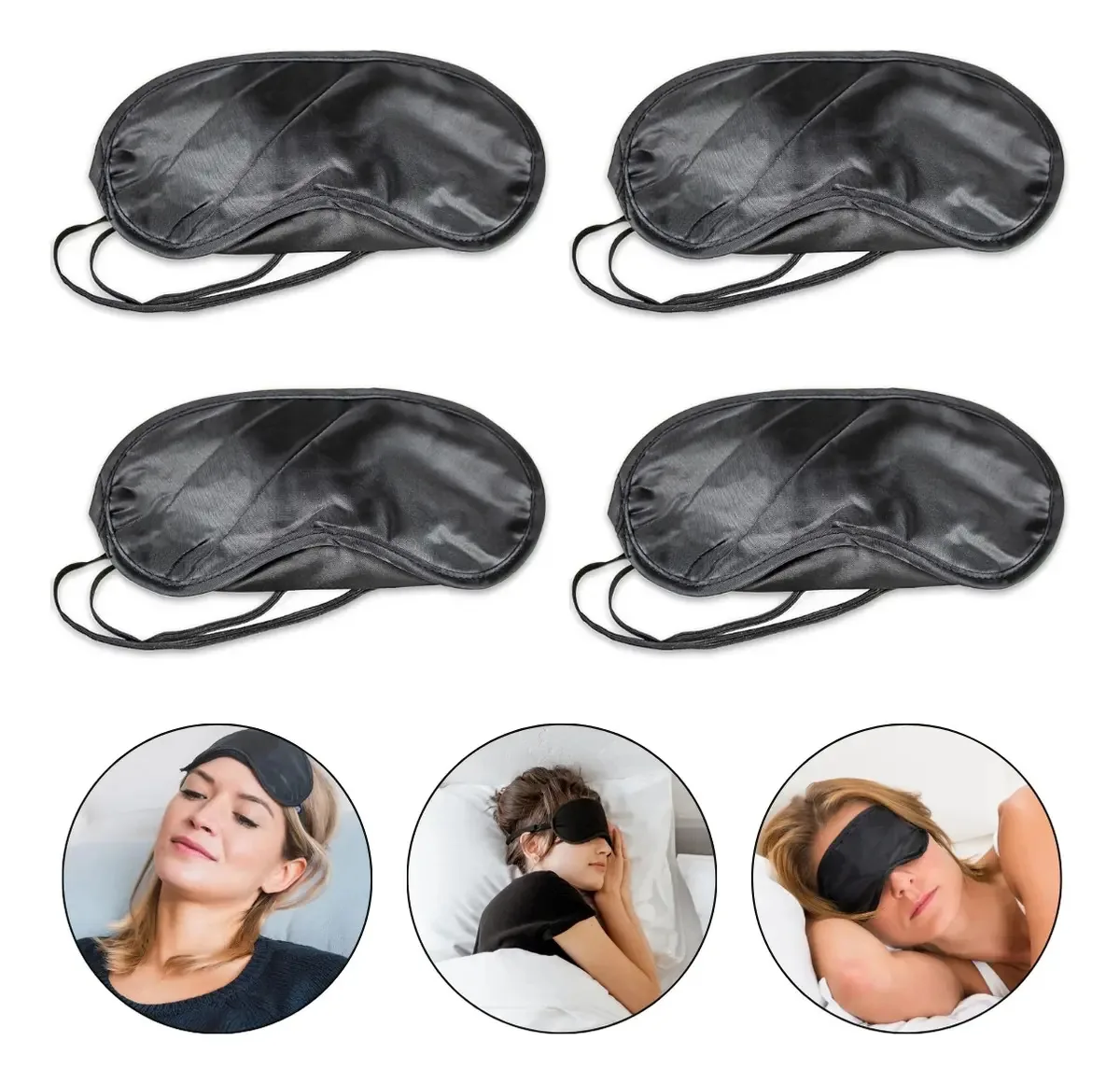 Kit 4 Máscara Dormir Tapa Olhos Cetim Blackout Viagem Soneca Voo Repouso Descanso Bloqueia Luz Insônia Cochilo