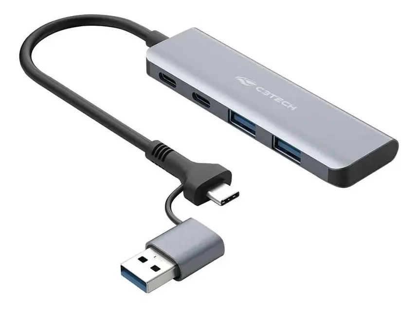 Hub USB-C 3.0 C3Tech 4 Portas 2 USB-A 2 USB-C 15cm Cinza