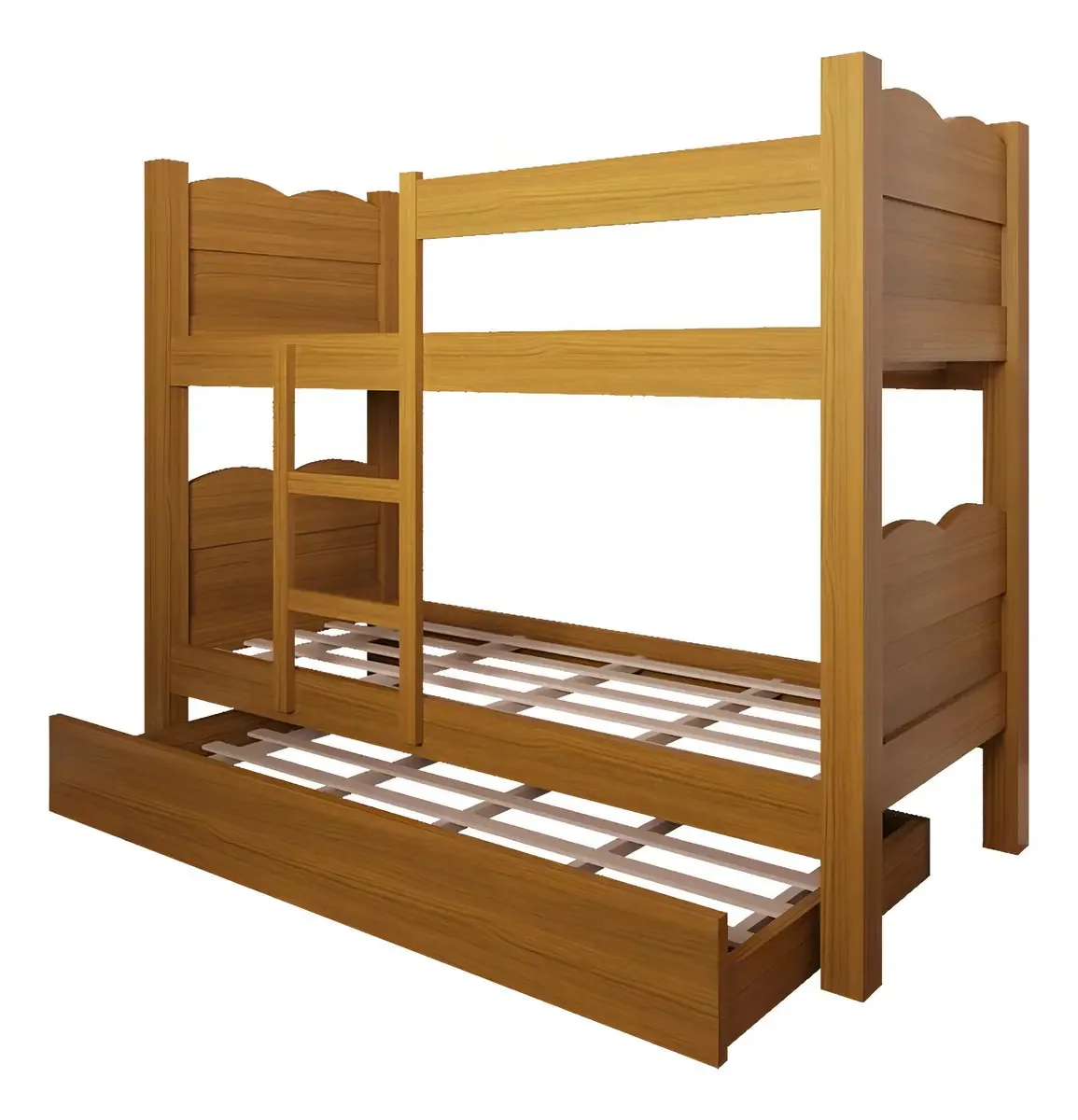Cama Beliche Quarto Solteiro Madri Com Auxiliar E Colchões Cor Nature