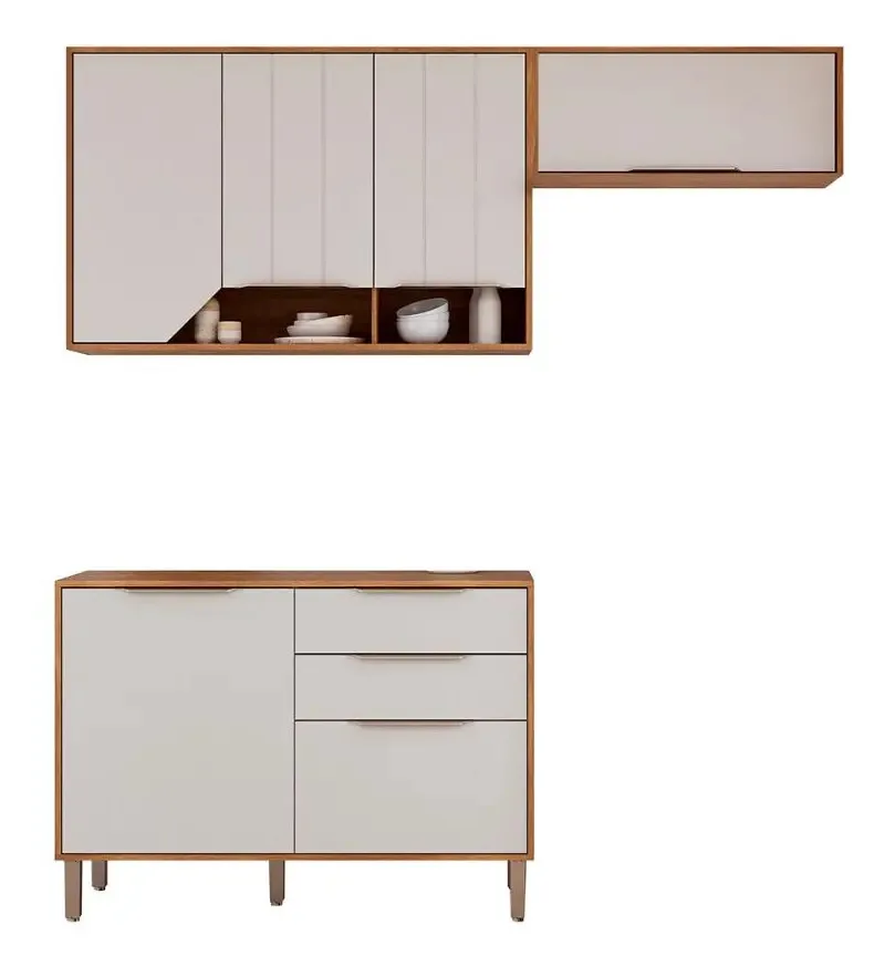 Cozinha completa Loja DoceLar Cozinha Cozinha Celeste 200 cm mdf - cinamomo/branco