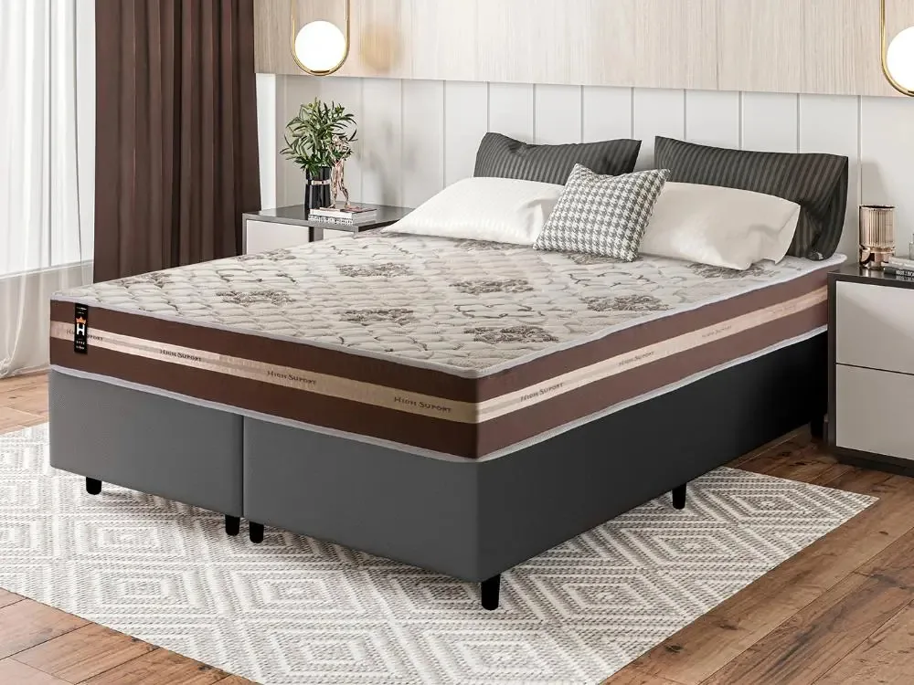 Cama Box Espuma Espuma Chicago Marrom King 193x203x57