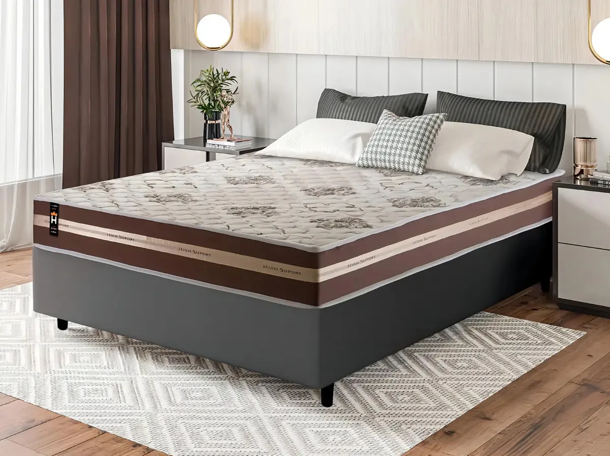 Cama Box Espuma Espuma Chicago Marrom Casal 138x188x57