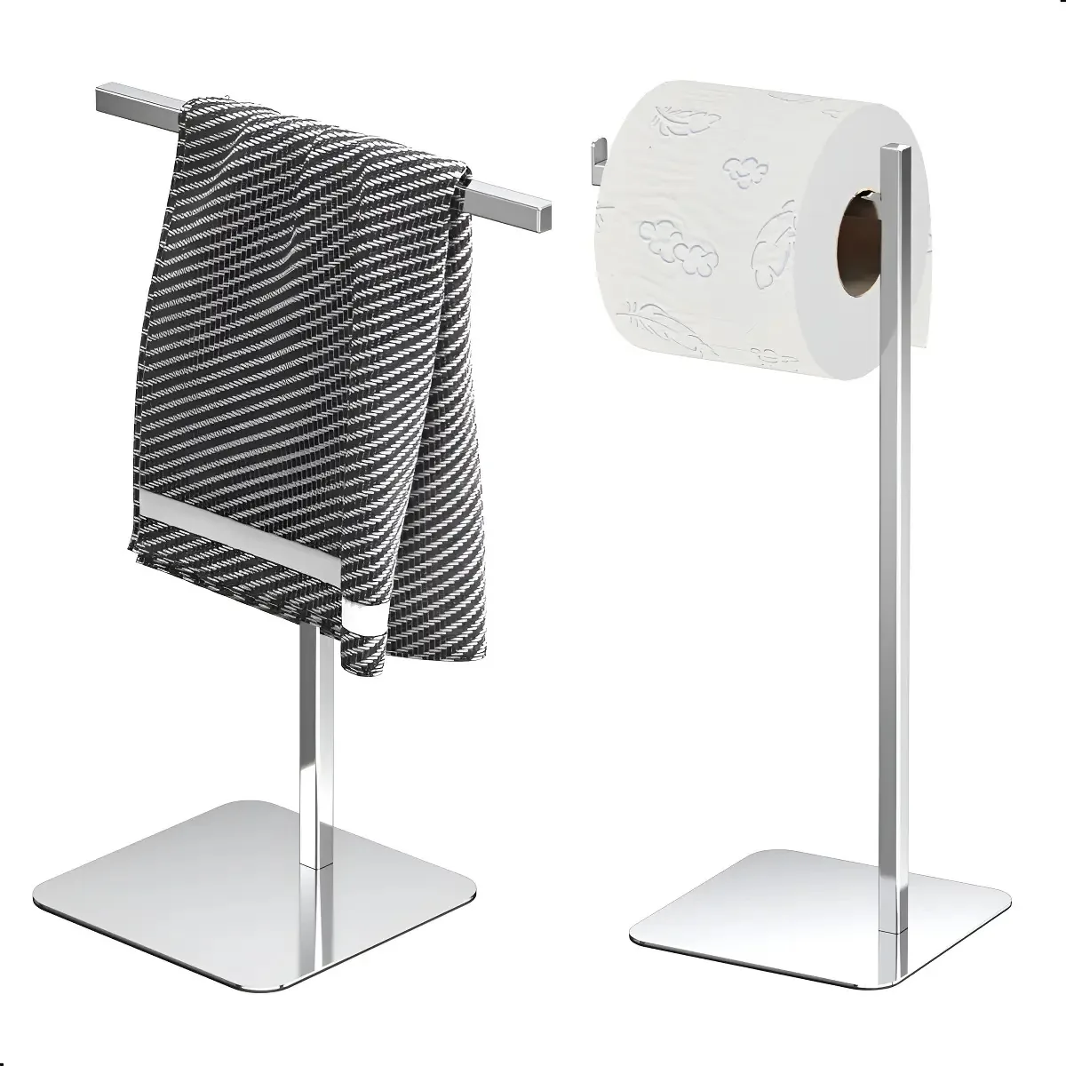 Porta Papel Higiênico de Chão Aço Inox Prata Casa Móveis Design Nice