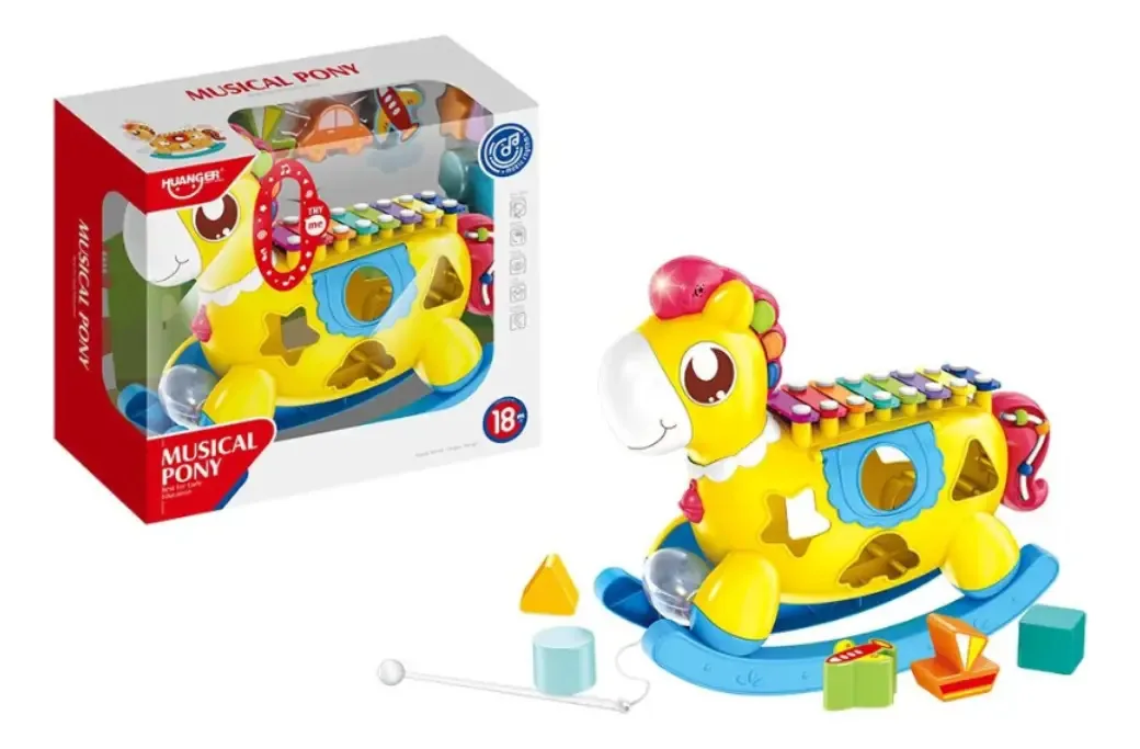 Brinquedo Infantil Piano Musical Xilofone Cavalinho Didático Cor Amarelo