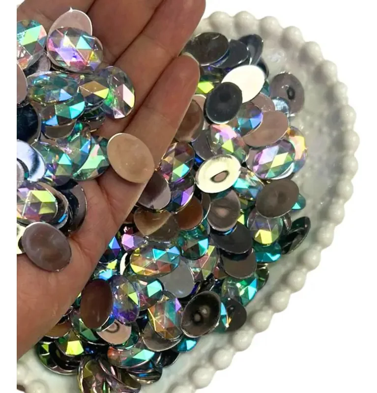 Chatôn Acrílico Oval 10x14mm Colagem Holográfico 250g Sécullu's Bijoux