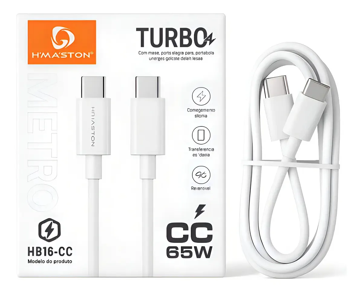 Cabo H'maston Usb Tipo C Duas pontas Hb16-cc 1m Branco