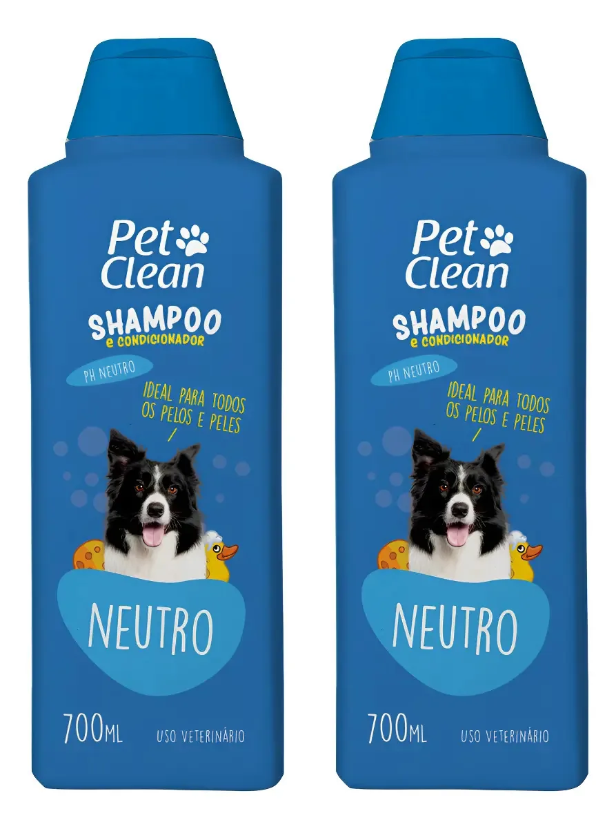 Kit 2 Shampoos Pet Clean Neutro para Cão com Pelos Brilhantes