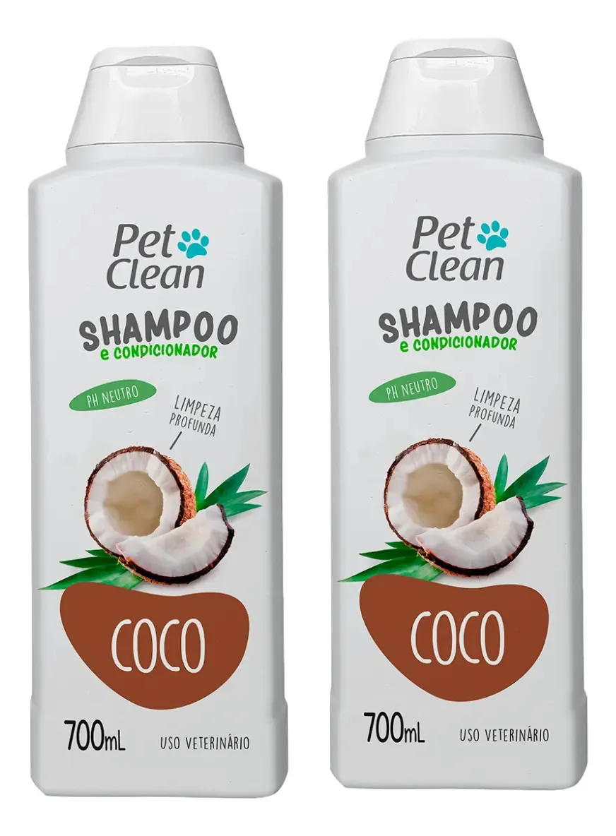 Kit 2 Shampoos Pet Clean Cão Fragrância Coco Limpeza Profunda 700mL